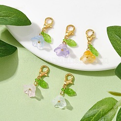 5 個の花と葉のアクリルペンダント装飾  合金製カニカン付き  ゴールドカラー  25mm&nbsp;HJEW-JM01365-02