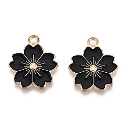 合金エナメルチャーム  さくらの花  ライトゴールド  ブラック  20.5x17.5x1.5mm  穴：2mm&nbsp;X-ENAM-S121-115D