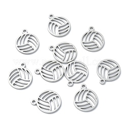 304ステンレススチールチャーム  中空  スポーツ用品  ステンレス鋼色  バレーボールの模様  12x10x1mm  穴：1mm&nbsp;STAS-CJC0008-11P-01