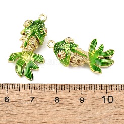 真鍮製マイクロパヴェキュービックジルコニアペンダント  魚  18KGP本金メッキ  エナメル  カドミウムフリー＆鉛フリー  ラックめっき  長持ちメッキ  グリーン  29x15x11.5mm  穴：1.6mm&nbsp;KK-D019-30B-G
