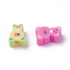 手作り樹脂粘土ビーズ  クマの形  ミックスカラー  9~11x8.5~9x4~5mm  穴：2.5mm&nbsp;X-CLAY-I010-09