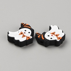 ハロウィンシリコンビーズ  ゴースト模様  27.5x26x8.5mm  穴：3mm&nbsp;SIL-WH0010-11O-32