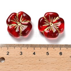 透明なアクリルビーズ  花  ゴールドライン入り  レッド  19.5x19.5x7mm  穴：1.8mm&nbsp;X1-MACR-K359-41B