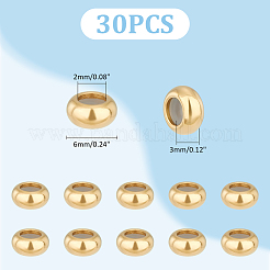 304ステンレススチールビーズ  内部のゴムと  スライダービーズ  ロンデル  ゴールドカラー  6x3mm  穴：3mm  ゴム穴：2mm  30個/箱&nbsp;STAS-UN0018-26G