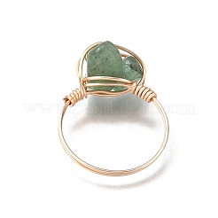 天然宝石の編み込みビーズチップの指輪  女性のための銅線ラップジュエリー  ライトゴールド  内径：18mm  5個/セット&nbsp;RJEW-TA00216-01