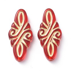 メッキアクリルビーズ  ライン入り  花柄のひし形  レッド  29.5x14x5.5mm  穴：1.4mm&nbsp;X-OACR-P007-04