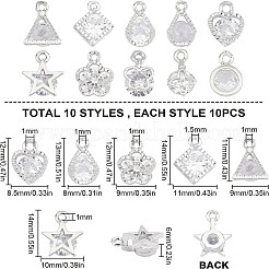 混合形状合金チャーム  キュービックジルコニア付き  透明  プラチナ  11~14x7~11x5~6mm  穴：1~1.5mm  100個/箱&nbsp;ZIRC-SC0001-04P