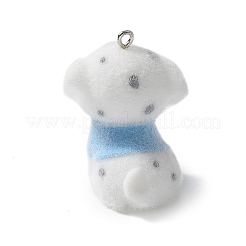 フロッキー樹脂ペンダント  犬  プラチナトーンのアイアンループ付き  ホワイト  28x26.5x33.5mm  穴：2mm&nbsp;FIND-A047-04P-01