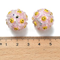 樹脂入りポリマー粘土ラインストーンビーズ  DIYジュエリーやペンの装飾に  笑顔の花  ピンク  18~19x19~19.5x19~19.5mm  穴：1.8~2mm&nbsp;RESI-Z045-03B
