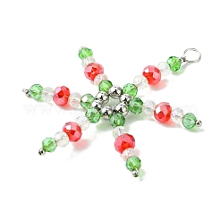 ガラスチャーム  スノーフレークチャーム  真鍮のパーツと銅線  プラチナ  56x52x5.5mm  穴：4.5mm&nbsp;PALLOY-JF03160