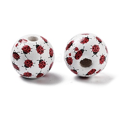 木材ヨーロッパのビーズ  大穴ビーズ  てんとう虫  ホワイト  15.5~16x14.5mm  穴：4mm&nbsp;WOOD-M011-02D