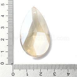 カット加工ガラスペンダント  ティアドロップ  多面カット  ライトゴールデンロッドイエロー  38x22x12mm  穴：2mm&nbsp;GGLA-C032-08