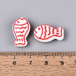 ハンドメイドの磁器セラミックビーズ  手描き  魚  ファミーユスタイルバラ  ファイヤーブリック  19x11~12x6.5mm  穴：1.8~2mm&nbsp;PORC-Q005-05E