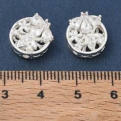 真鍮マイクロペーブクリアキュービックジルコニアビーズ  フラットラウンド＆フラワー  銀  12x6.5mm  穴：1.6mm&nbsp;CU-CBAB0CF-06S