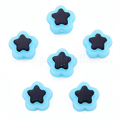 不透明なメッキアクリルビーズ  ライン入り  スター  ライトスカイブルー  9.5x10x5mm  穴：1.6mm  約1850個/500g&nbsp;OACR-N136-01F