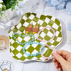 陶器の皿  食器類  スナックサービングプレート用  タータンチェック模様の雲  オリーブ  230x190x26mm&nbsp;AJEW-WH0709-055B