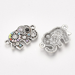 合金リンクコネクター  樹脂とラインストーン付き  象  アンティークシルバー  カラフル  14x23x3mm  穴：1.5mm&nbsp;X-PALLOY-S118-42