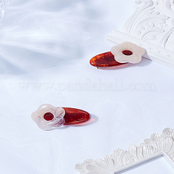 アクリルワニ口ヘアクリップ4個  花  暗赤色  25x43x16mm&nbsp;OHAR-LP0002-17B
