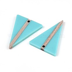 不透明な樹脂と木製のペンダント  三角形  ミディアムターコイズ  36.5~37x27.6x3.4mm  穴：2mm&nbsp;RESI-T057-43A