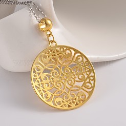 細線細工フラットラウンドアロイヨーロピアンダングルチャーム  大穴ペンダント  ゴールドカラー  50x35x3mm  穴：4.5mm&nbsp;PALLOY-JF00138-02