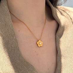フラワー 925 スターリングシルバー マイクロパヴェ クリアキュービックジルコニア ペンダントネックレス 女性用  24KGP本金メッキ  18.03インチ（45.8cm）&nbsp;NJEW-F338-10G