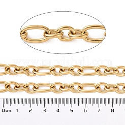 イオンプレーティング（IP）304ステンレススチールフィガロチェーン  溶接されていない  スプールで  ゴールドカラー  17x10x2mmと11x8.5x2mm  約16.40フィート（5m）/ロール&nbsp;CHS-E009-02G