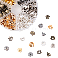 300個6色6枚の花びらの鉄ビーズキャップ  花  ミックスカラー  10x6.2mm  穴：1.6mm  50個/カラー&nbsp;IFIN-CJ0001-67