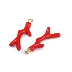 真鍮合金ペンダント  エナメル  ラックめっき  ゴールドカラー  珊瑚の枝  23x8.5x4mm  穴：1.5mm&nbsp;X-KK-R226-15G-03