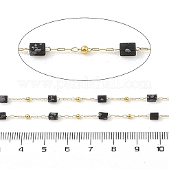 イオンプレーティング（IP）304ステンレスリンクチェーン  天然の雪の結晶の黒曜石ビーズと糸巻き  ハンダ付け  18KGP本金メッキ  6.5x2.5x2.5mm  約32.81フィート（10m）/ロール&nbsp;CHS-A010-01G-12