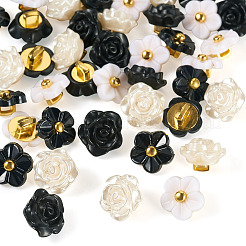 40個、2スタイル、1穴ABSプラスチックボタン  花  ミックスカラー  11~12x11~12x7~8.5mm  穴：2x3mm  10個/カラー&nbsp;BUTT-TA0001-32