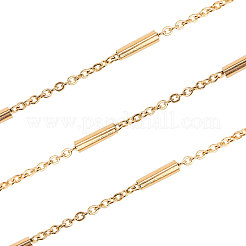 304ステンレススチールアズキチェーン  チューブビーズで  ゴールドカラー  2x1.5x0.3mm  5 m /ロール&nbsp;CHS-CJC0001-05G