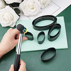 8サイズの楕円形の高炭素鋼の穴あけ器セット  革鋼ルールダイ  プラスチック製の箱付き  ガンメタ色  3.7~10.25x2.2~5.7x2.5cm  8個/セット&nbsp;DIY-WH0259-71