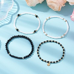 ガラスビーズストレッチブレスレット4個  ロンデル  真鍮のビーズで  ミックスカラー  内径：3-1/2インチ（9cm）&nbsp;BJEW-JB11416