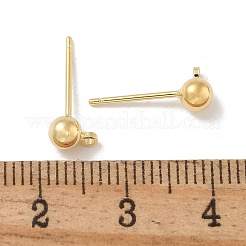 真鍮スタッドイヤリング金具  カドミウムフリー＆ニッケルフリー＆鉛フリー  フープ付き  18KGP本金メッキ  15mm  穴：1mm  ピン：0.7mm  ボール：6x4mm&nbsp;KK-H503-29G-03