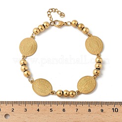 女性用304ステンレススチールリンクブレスレット  聖母マリアとオーバル  ゴールドカラー  8インチ（20.2cm）&nbsp;BJEW-A042-01G