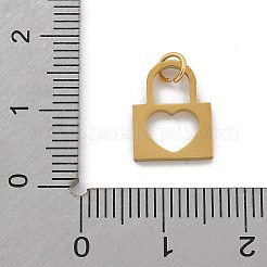 304ステンレススチールチャーム  丸カン付き  ハートチャーム付き南京錠  イオンプレーティング（ip）  ゴールドカラー  14.5x9.5x1mm  穴：2mm&nbsp;STAS-L281-004G