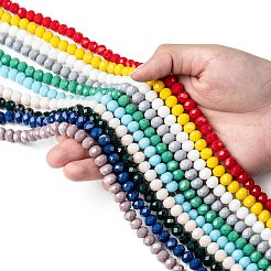 オペークソリッドカラーガラスビーズ連売り  多面カット  ロンデル  ミックスカラー  4x3mm  穴：0.4mm  145個/連  18.9インチ（48cm）  10色  1連 / color&nbsp;EGLA-X0007-01D-4mm