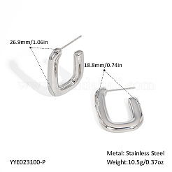304ステンレススチールスクエアスタッドピアス  銀  26.9x18.8mm&nbsp;GI5172-2
