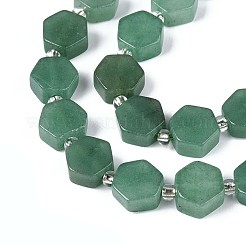 天然石グリーンアベンチュリンビーズ連売り  六角  シードビーズで  8~10x8~10x4~5mm  穴：0.9~1mm  約18~19個/連  7.68~8.07''（19.5~20.5センチメートル）&nbsp;G-P534-A17-01
