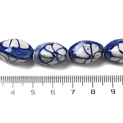 青と​​白の磁器ビーズ  手描きの花柄中国製セラミックビーズ  オーバル  ミッドナイトブルー  18~19x12~13.5mm  穴：1.6mm&nbsp;PORC-C003-02