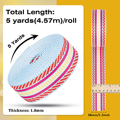 5ヤードのエスニックスタイルのポリエステルジャカードストライプリボン  服飾材料  カメリア  1-1/2インチ（38mm）  約4.78~5.00ヤード（4.37~4.57m）/ロール&nbsp;SRIB-WH0011-159B