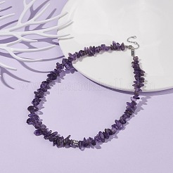 天然アメジストチップビーズネックレス  女性のためのアクセサリー用原石のアクセサリー  プラチナ  16.14インチ（41cm）&nbsp;NJEW-JN03824-03