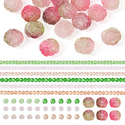DIY バラの花のガラスとアクリルビーズのジュエリー作りキット  ピンク  4~18x4~20x3~11.5mm  穴：0.4~2mm&nbsp;DIY-TA0010-10