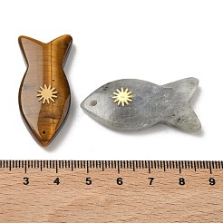 天然＆合成混合原石のペンダント  金色のトーンの304ステンレス鋼のサンスライスが付いた魚のチャーム  39~41x18.8~19.5x7~7.5mm  穴：1.2mm&nbsp;G-K385-21G
