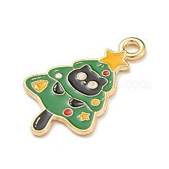 クリスマスの子猫の合金エナメルペンダント  ライトゴールド  猫のチャーム  クリスマスツリー  25x15x1.2mm  穴：2mm&nbsp;X-ENAM-I060-02B
