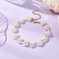 アクリルパール編みビーズブレスレット  フットプリント  ホワイト  7-1/2インチ（19cm）&nbsp;BJEW-JB110100