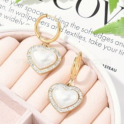 304ステンレススチールABSイミテーションパールフープピアス  ハート  イオンプレーティング（ip）  ラインストーン付き  ゴールドカラー  35x19mm&nbsp;EJEW-M070-11G
