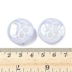 UVメッキアクリルビーズ2個。  虹色の  花付きフラットラウンド  エナメル  ライラック  24.5x10.5~11mm  穴：2.2mm&nbsp;FIND-C067-03E
