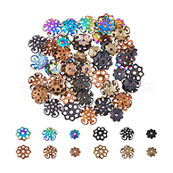 72個 12スタイル 304ステンレススチールビーズキャップ  花  マルチ花弁  ミックスカラー  7.5~10.5x7~10.5x1.5~4mm  穴：0.6~2mm  6個/スタイル&nbsp;STAS-DC0014-99