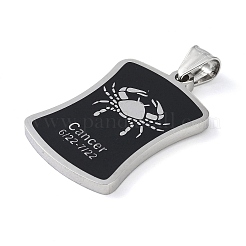 304ステンレスペンダント  エナメル  ステンレス鋼色  星座の長方形  蟹座  39x26x3mm  穴：7x3mm&nbsp;STAS-O008-01F